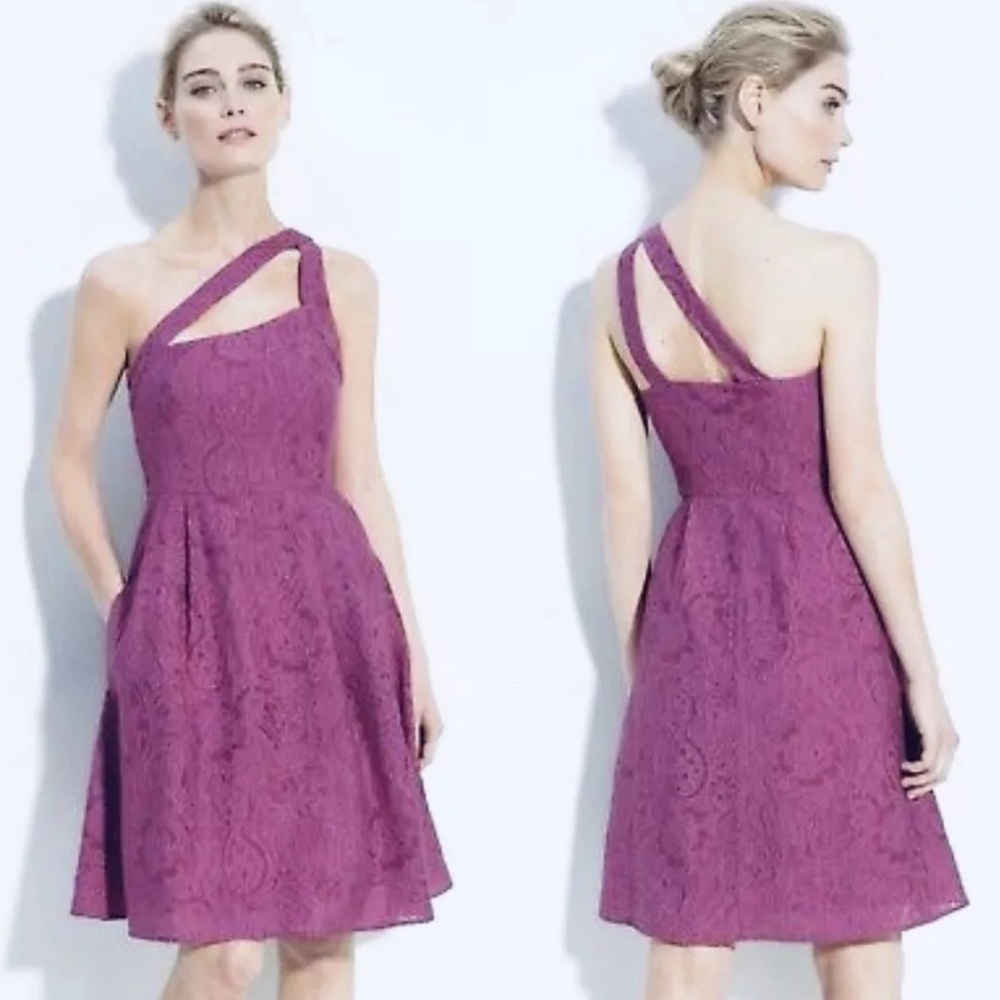Nanette Lepore Eggplant Purple Plum One shoulder Marilyn Dress with Pockets Sz 4